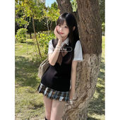 JK制服黑色背心毛衣针织衫 马甲日系秋季 学院风叠穿纯色日漫感套装