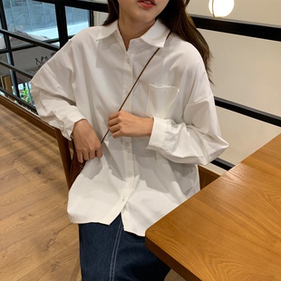 春秋白色上衣长袖打底衬衫女韩版学生宽松2023新款职业白衬衣内搭
