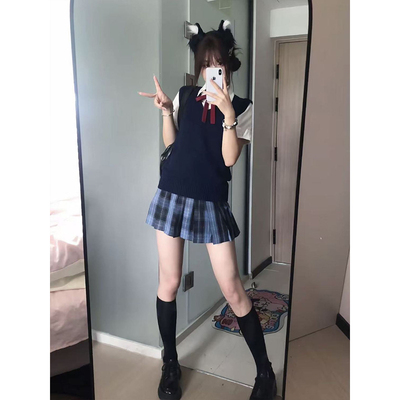 夏季叠穿老头衫jk马甲女基础无袖v领套头小个子甜美jk毛衣背心
