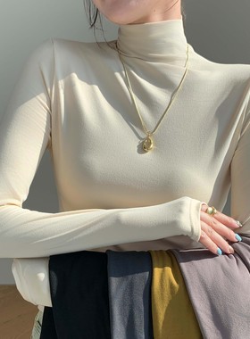 2025秋冬新款半高领面膜肌底衣女内搭磨毛打底衫修身外穿长袖上衣