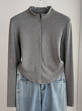 2025秋冬新款德绒羊绒蛋白半高立领拉链打底衫女内搭洋气长袖上衣