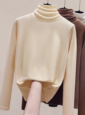 高领德绒打底衫女秋冬保暖内搭洋气2025新款加绒堆堆领长袖上衣女