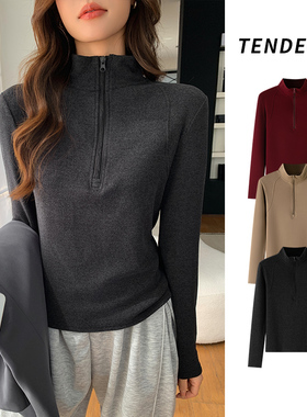 2025秋冬新款德绒半拉链半高领打底衫女加绒保暖长袖可外穿上衣