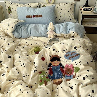 a类床上用品四件套纯棉水洗棉床单被套笠被罩学生宿舍单人三件套2