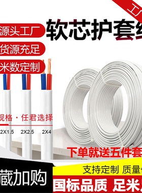 平行电线国标白色家用电缆线2芯户外电源线RVVB2.5 6平方护套软线