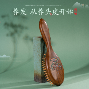 国禄金丝绿檀木梳子气垫气囊梳女士可携式按摩梳长发卷发送妈妈礼