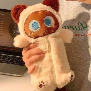 可爱卡通逻辑猫毛绒笔袋拉链式高颜值多功能学生文具盒创意收纳包