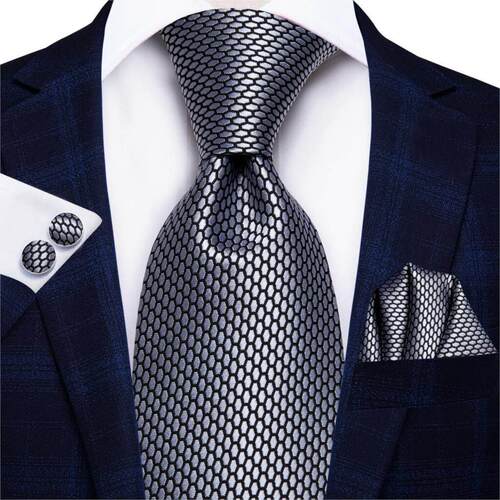 Hi-Tie 8.5cm Business Black Solid Paisley 100% Silk Men