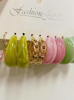 Resin earring set 5 pieces压克力蝴蝶耳环C形树脂耳环套组5件套