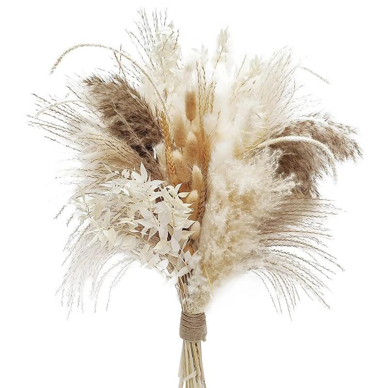 80PCS Natural Fully Pampas Grass Bouquet Boho Home Decor Phr