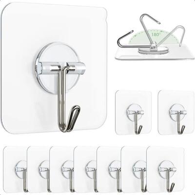 Adhesive Wall Hooks for Hanging Clear Removable Sticky Hooks
