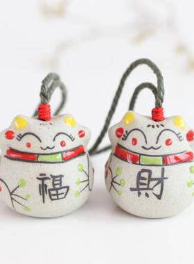 lucky cat ceramic bells blessing word shop wang cai ornamen