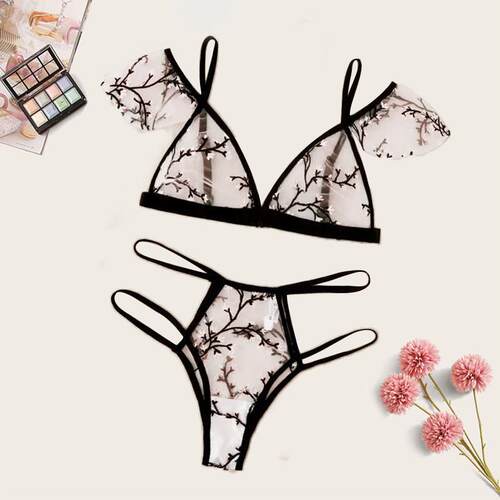 3/4 Cup Bra Set Underwear Ladies Underwear Set Breathable Co