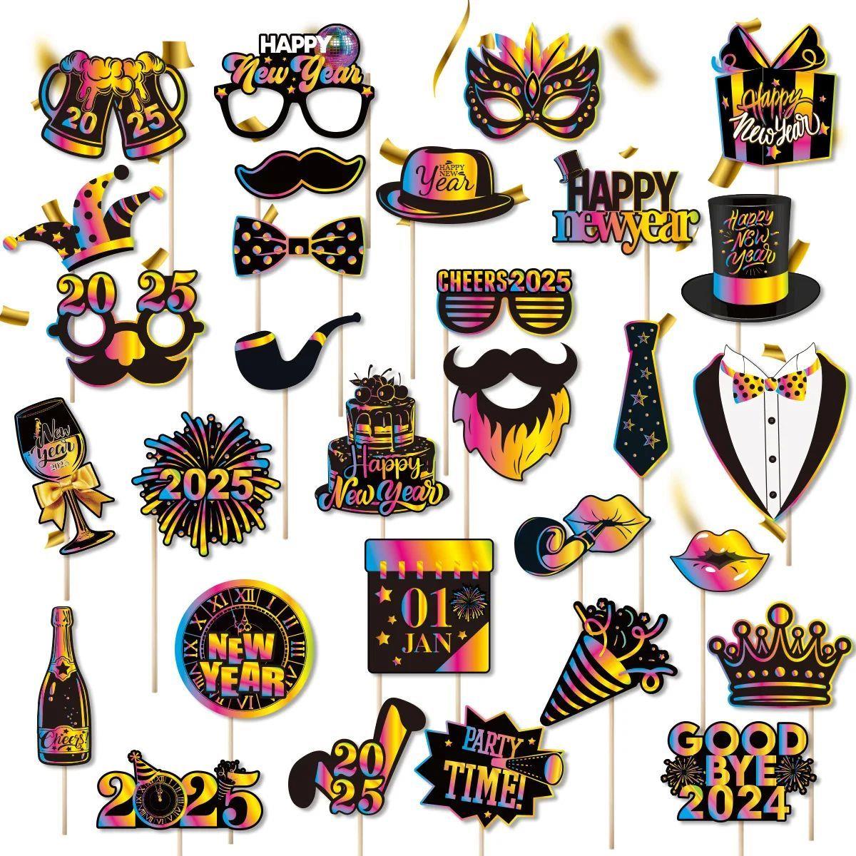 Happy New Year Paper Glasses 2025 Eyeglasses Frame Photo Boo
