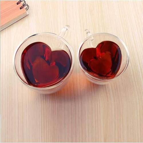 Heart Love Shaped Double Wall Glass Mug Resistant Tea Mug