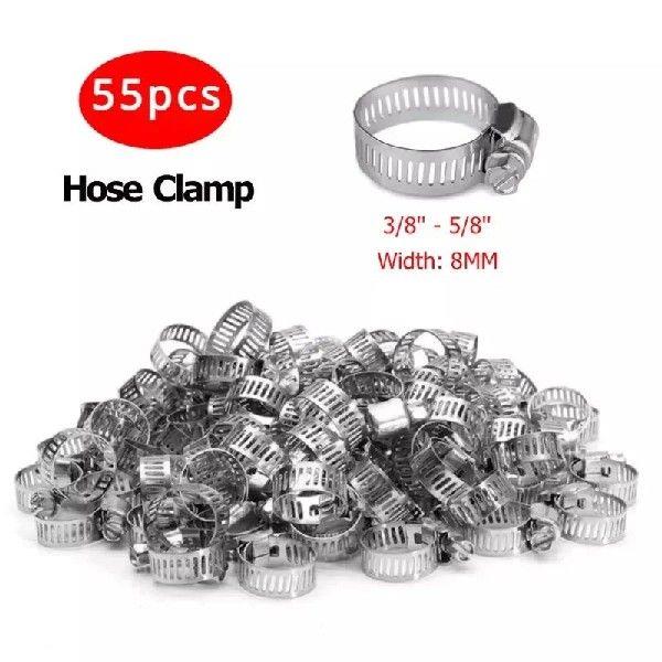 55pcs Hose Clamps 10-16mm Adjustable Steel Hoops Band Worm