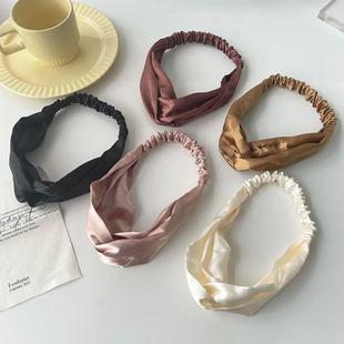 Cross Top Hair Silk Band Elastic Solid Headband Satin Knot