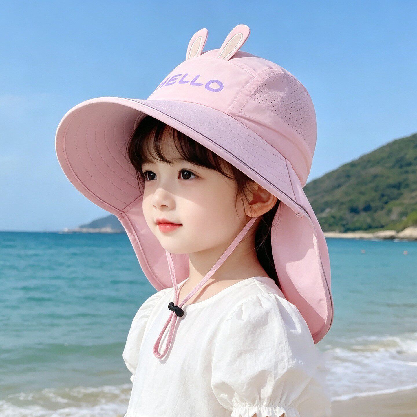 儿童防晒帽夏季薄款女童大檐遮阳帽男女宝透气速干披肩沙滩渔夫帽