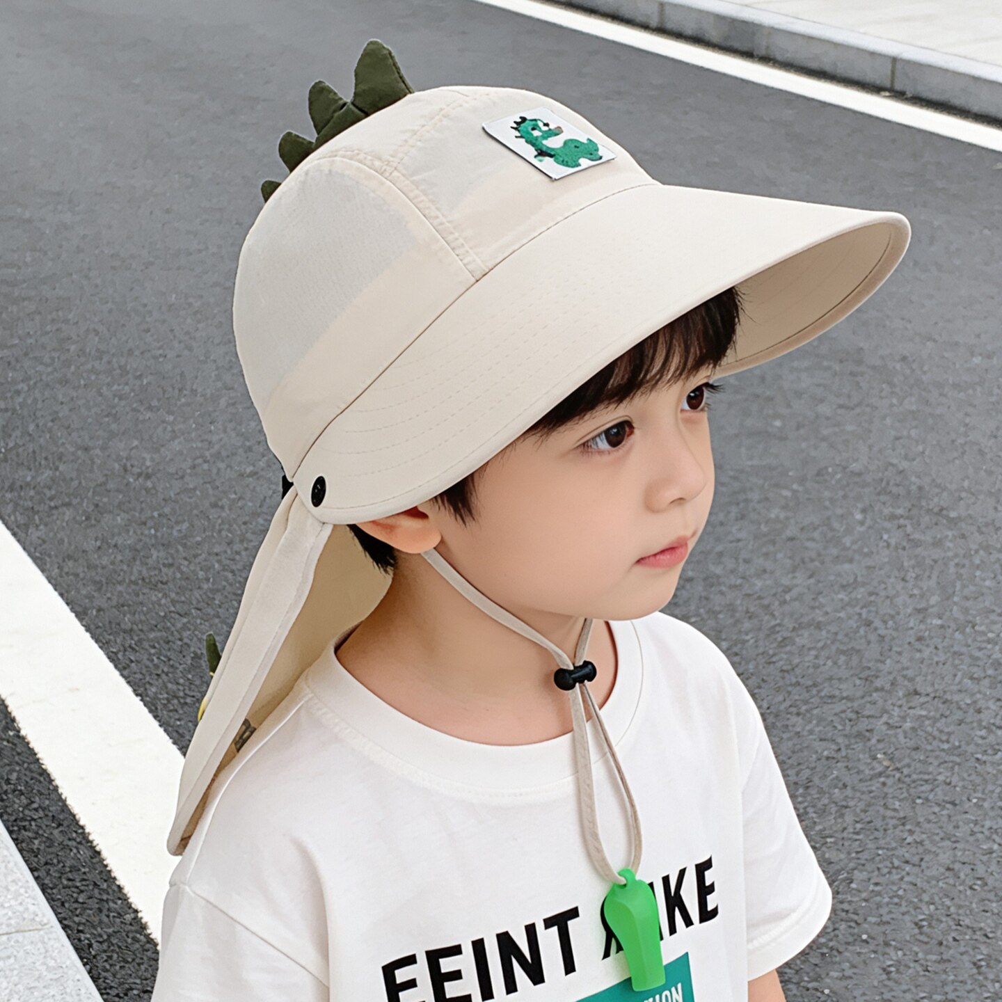 儿童遮阳帽子夏季大檐男童恐龙披肩宝宝防晒帽透气户外女孩太阳帽