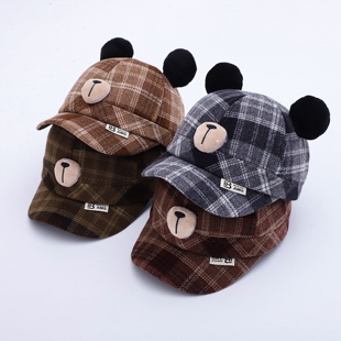 宝宝帽子秋冬帅气婴儿鸭舌帽男女小童毛呢格子太阳帽儿童棒球帽潮