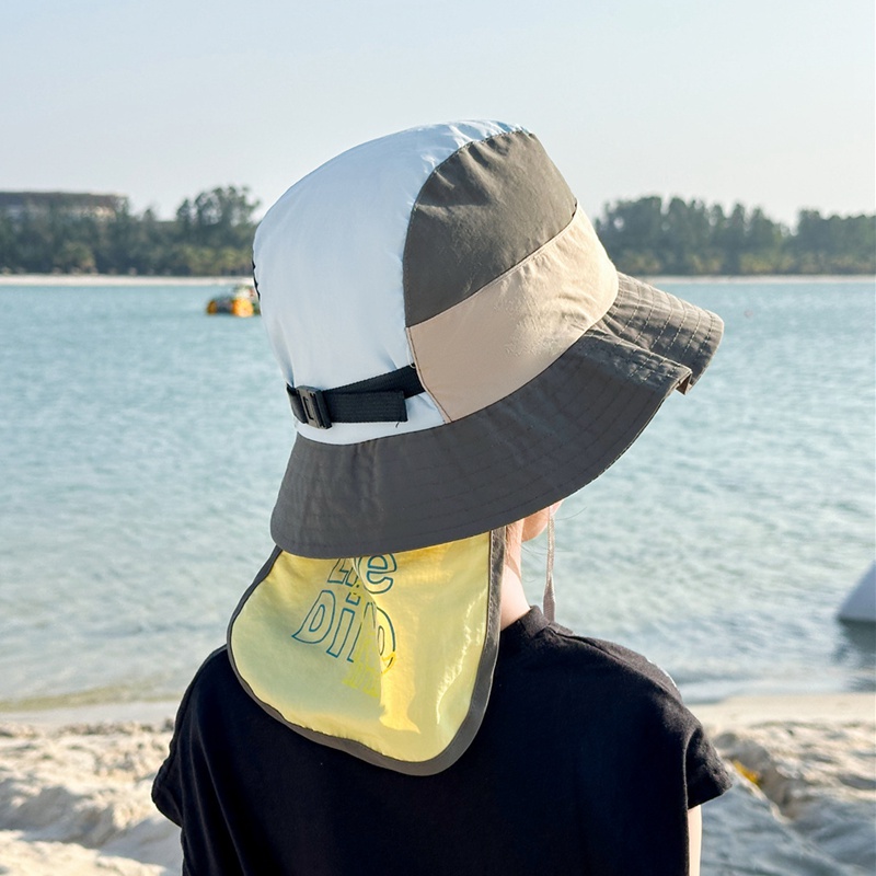 儿童帽子薄款透气出游防晒帽男女童宝宝遮阳披肩帽户外渔夫帽春秋
