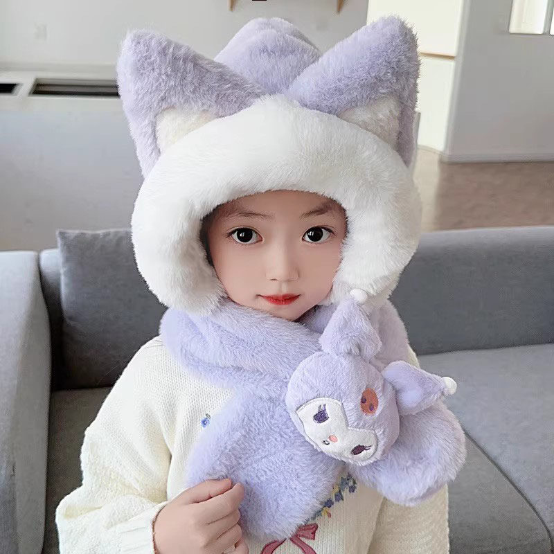 儿童帽子冬季新款可爱宝宝围巾男童一体帽保暖小孩毛绒帽女加厚潮