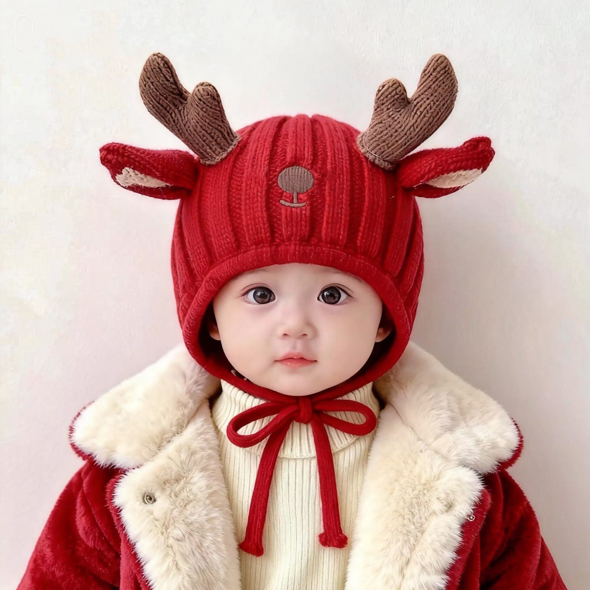 婴儿帽子秋冬季超萌可爱鹿角毛线帽新款男女宝宝新年红喜庆套头帽,童装/婴儿装/亲子装,帽子,淘宝优惠券,粉丝福利购,淘宝优惠卷