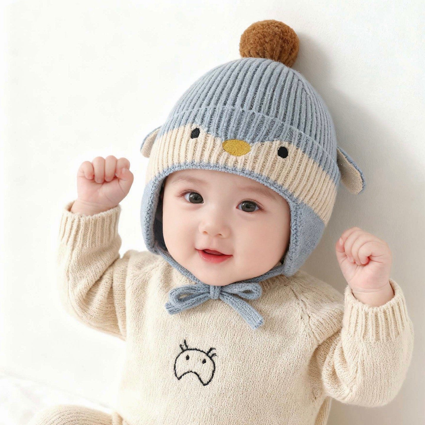 婴儿帽子秋冬季可爱萌趣企鹅针织毛线帽男女宝宝护耳保暖套头帽厚,童装/婴儿装/亲子装,帽子,淘宝优惠券,粉丝福利购,淘宝优惠卷