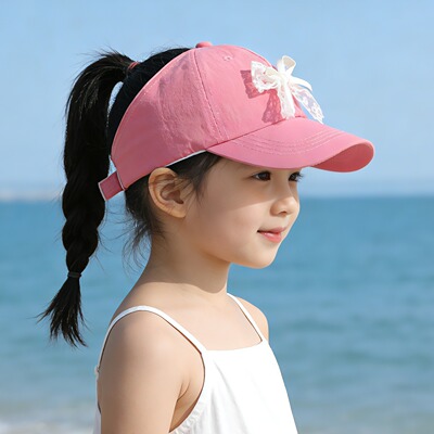 夏季女童空顶防晒蝴蝶结鸭舌帽