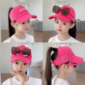 儿童帽子夏季 带墨镜防晒棒球帽女童遮阳鸭舌帽空顶宝宝太阳帽 新款
