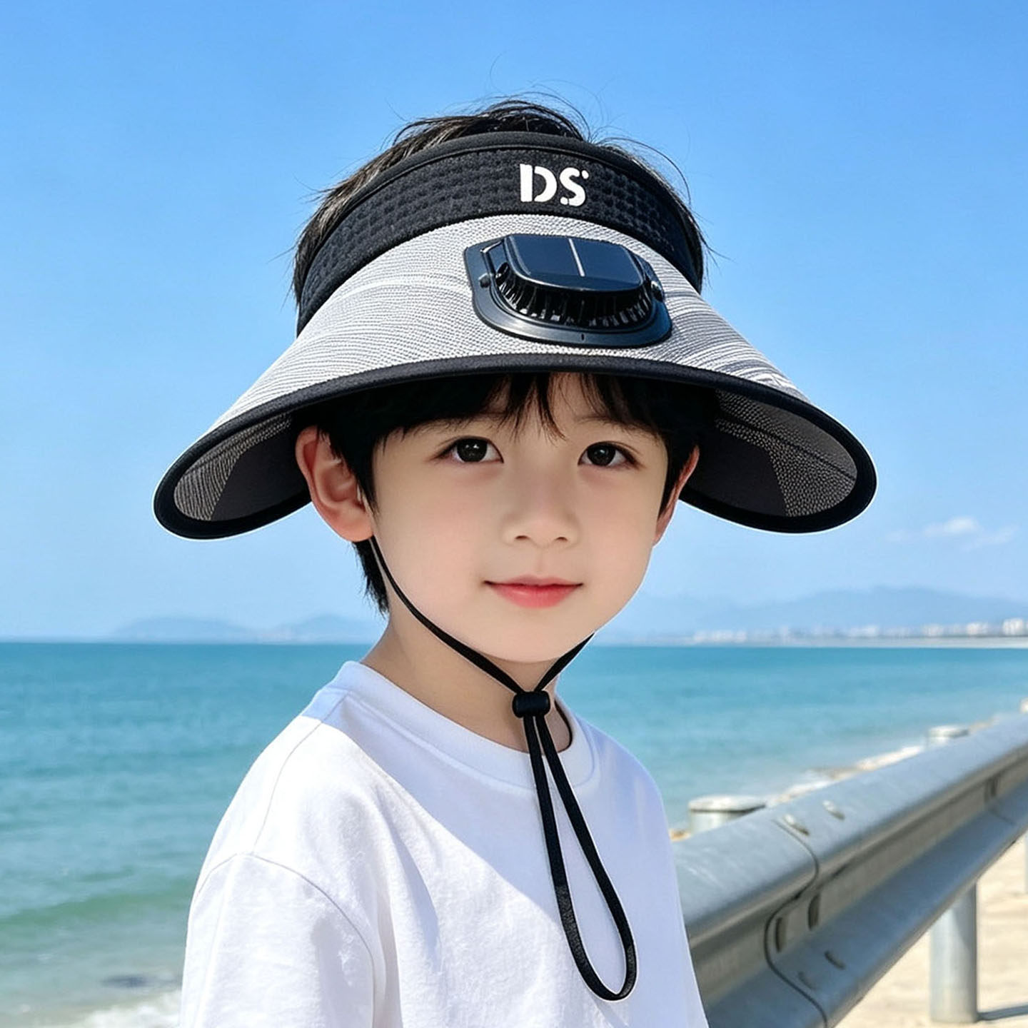 儿童防晒帽夏季中大童出游太阳能风扇帽子空顶大帽檐男女宝遮阳帽