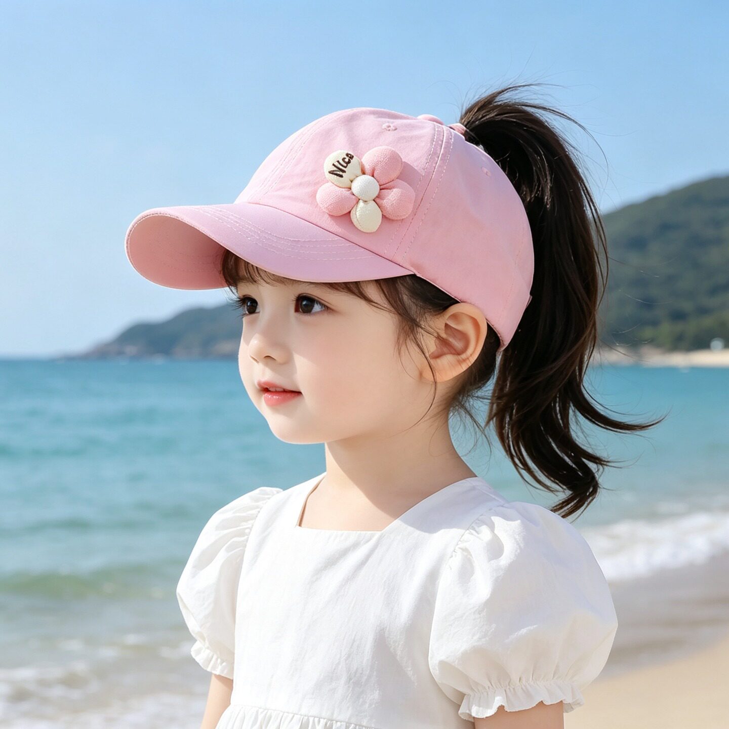 儿童棒球帽透气可扎马尾速干空顶女童鸭舌帽夏季宝宝遮阳防晒帽子
