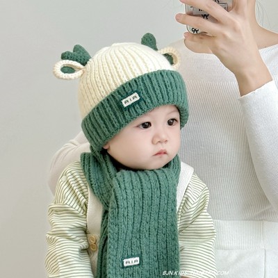 毛线针织帽两件套宝宝帽子秋冬季