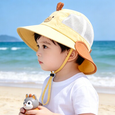 夏季宝宝大檐防晒渔夫帽透气网