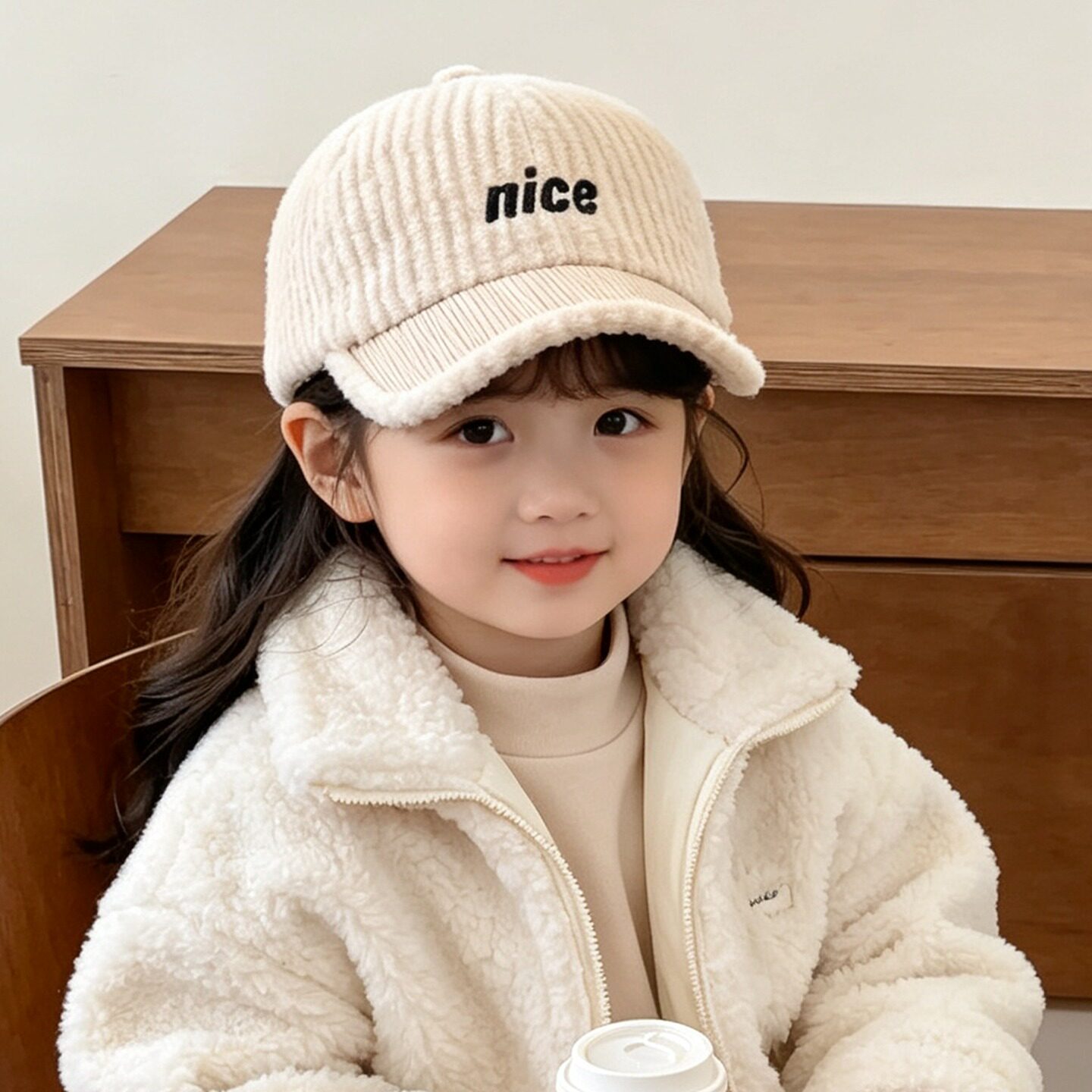 儿童帽子秋冬季羊羔绒棒球帽女童保暖时尚百搭刺绣字母男童鸭舌帽