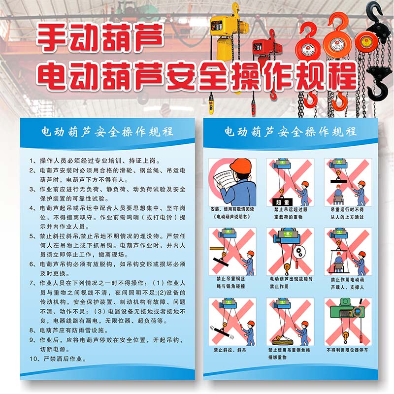 电动葫芦安全操作规程工地车间安全告示牌风险点告知卡塔吊十不吊施工