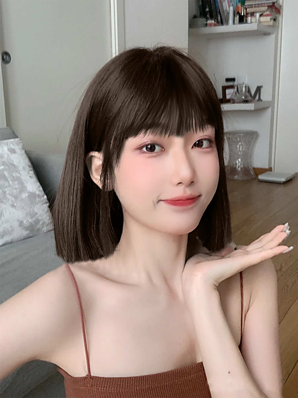 正品假发短发女夏季一刀切漫画刘海波波头气质减龄短直发自然全头