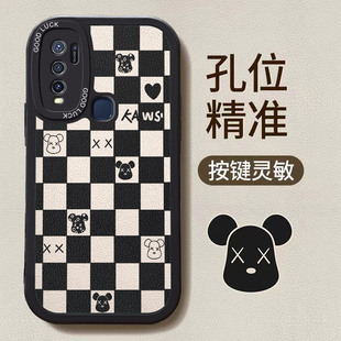适用vivoY50手机壳V1965A新款防摔软壳Y50硅胶的vivo手机套保护套男女款网红格子熊可爱卡通超薄情侣全包镜头