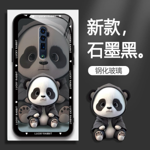 适用OPPOReno巴萨定制版手机壳PCCM00的熊猫手机套Reno新款oppo保护套防摔软壳硅胶玻璃男女款网红可爱情侣卡