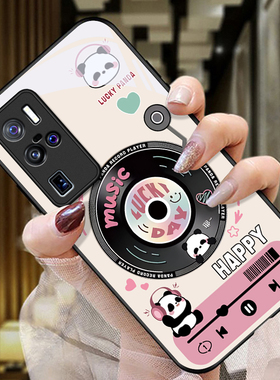 适用vivoX50pro+手机壳V2011A的熊猫唱片手机套X50pro+新款玻璃vivo保护套防摔软壳硅胶男女款网红可爱情侣卡