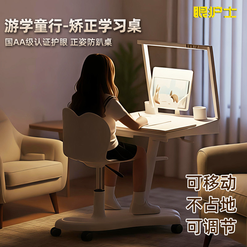 眼护士儿童学习桌一体式课桌椅移动书桌学生可升降家用护眼书桌