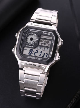 casio卡西欧CASIO十年电力复古方块AE-1200WH/WHD-1A防水手表男
