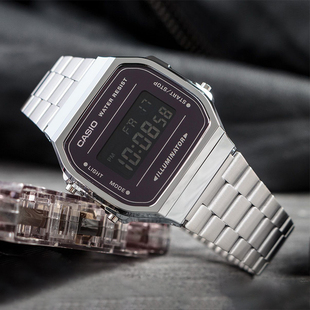 卡西欧casio小方块手表男女表学生网红小银块学生电子表A168WEM