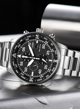 citizen西铁城光动能休闲运动皮带三眼计时商务男手表CA0695-17E