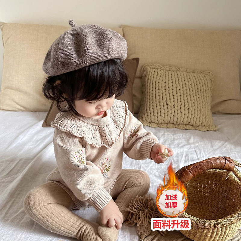 针织毛衣女宝宝2023婴儿绣花