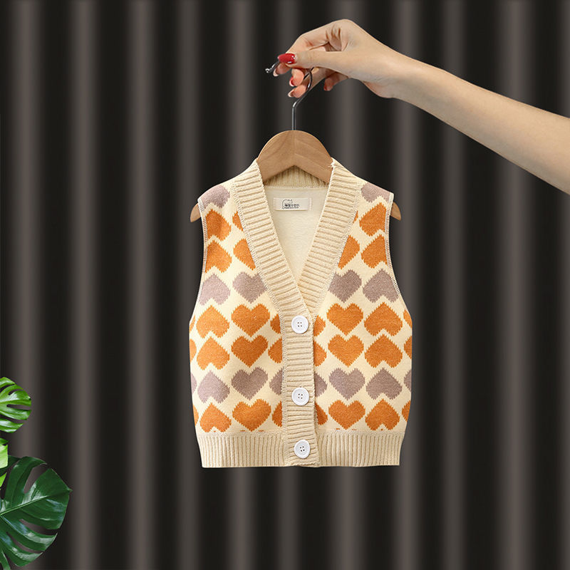 日系甜美风儿童提花针织背心新品