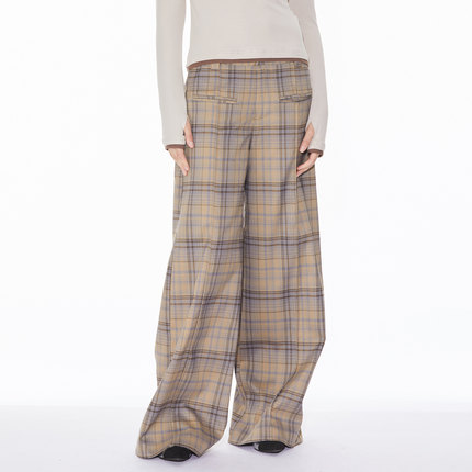 Lal project｜秋季复古宽松格子拖地阔腿裤直筒显瘦长裤