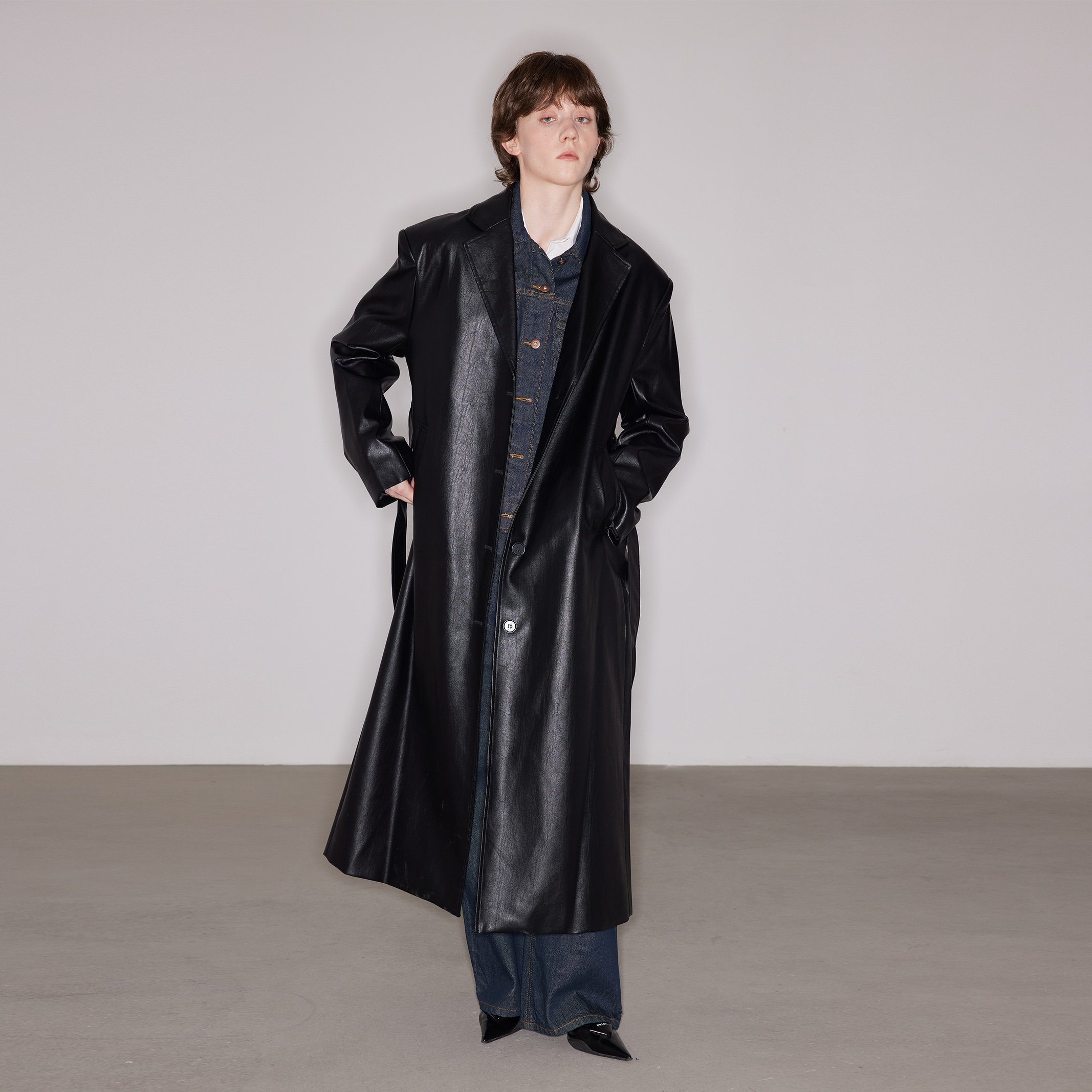 复古中性长款西装黑客帝国皮衣