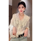 轻熟风套头上衣女 时髦精致纯色显瘦微透长袖 欧洲站2026春季 新款