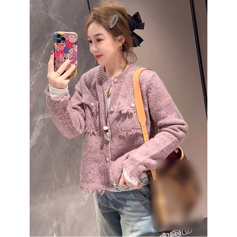 小香风洋气减龄单排扣针织开衫